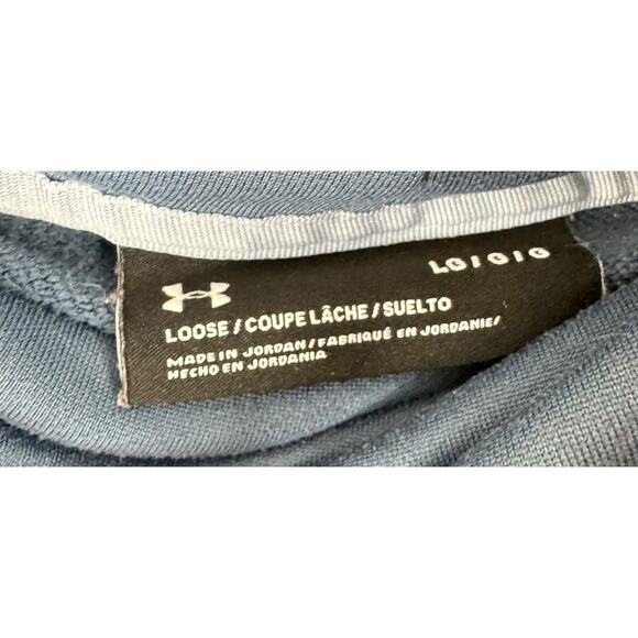 Under Armour Loose Blue Gray Funnel Neck Camo Logo Pullover Sweatshirt Pockets L - Picture 6 of 6